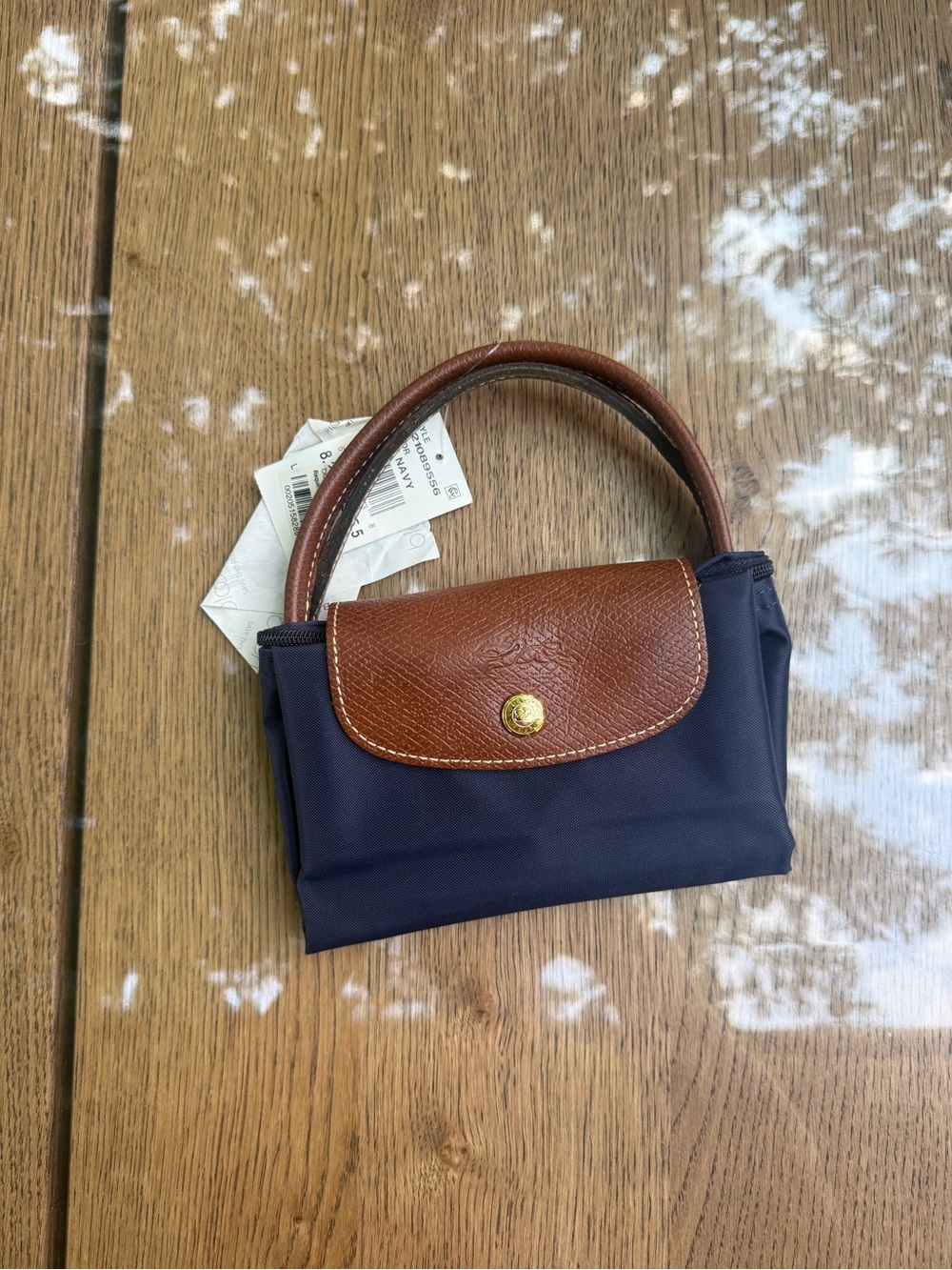 Longchamp Navy Blue Tote with Brown Leather Trim - Picture 7 of 9